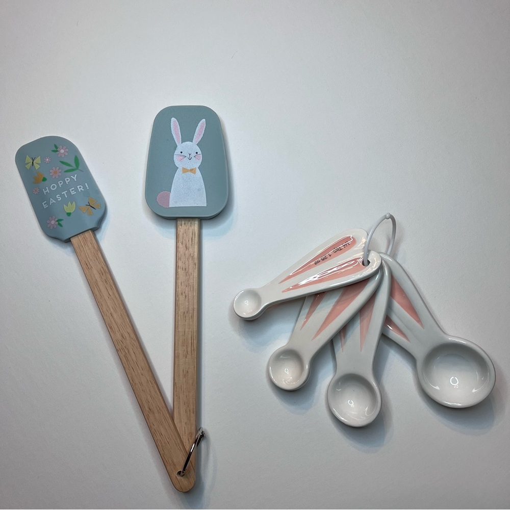 Easter Bunny Ears Ceramic Measuring Spoons Set Silicone Spatulas Spring Decor